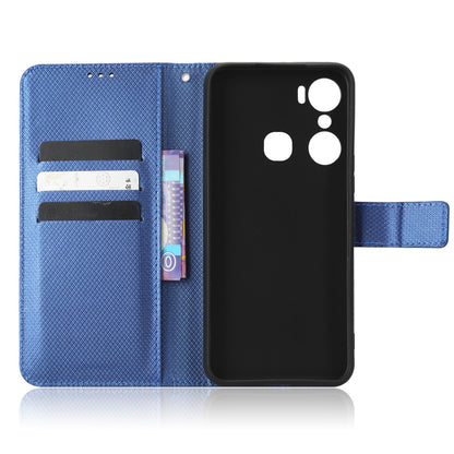 For Infinix Hot 12 Pro 4G X668C PU Leather Flip Folio Case Diamond Texture Stand Soft TPU Inner Shell Phone Cover with Strap