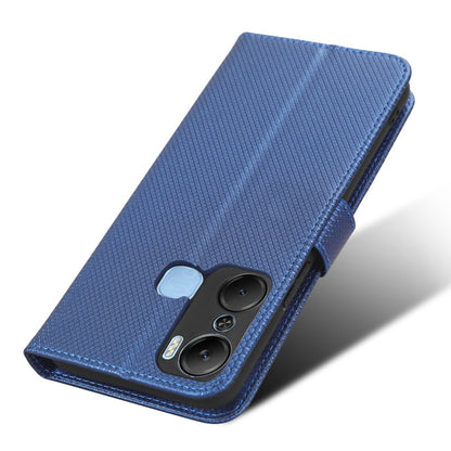 For Infinix Hot 12 Pro 4G X668C PU Leather Flip Folio Case Diamond Texture Stand Soft TPU Inner Shell Phone Cover with Strap