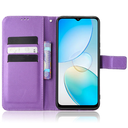 For Infinix Hot 12 Pro 4G X668C PU Leather Flip Folio Case Diamond Texture Stand Soft TPU Inner Shell Phone Cover with Strap
