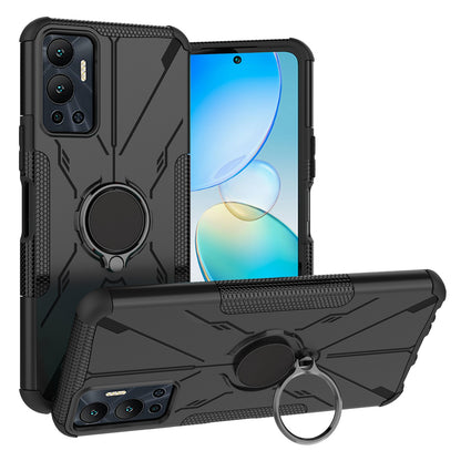 For Infinix Hot 12 4G Hard PC Soft TPU Impact-Resistant Cover Ring Car Mount Kickstand Shockproof Protective Phone Case