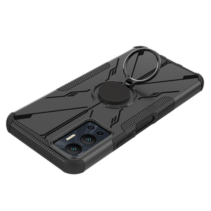 For Infinix Hot 12 4G Hard PC Soft TPU Impact-Resistant Cover Ring Car Mount Kickstand Shockproof Protective Phone Case
