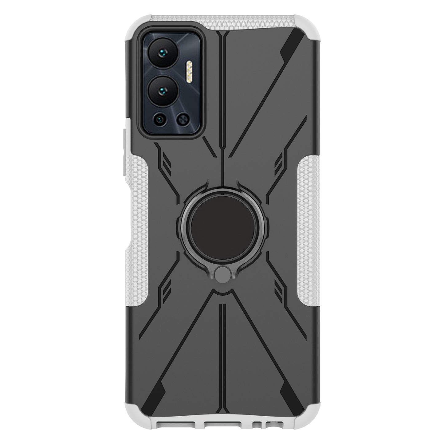 For Infinix Hot 12 4G Hard PC Soft TPU Impact-Resistant Cover Ring Car Mount Kickstand Shockproof Protective Phone Case