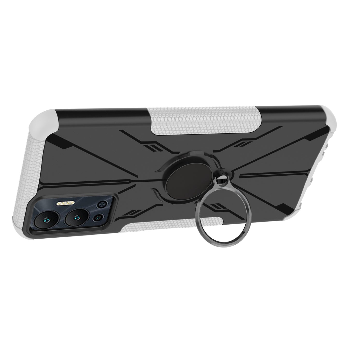For Infinix Hot 12 4G Hard PC Soft TPU Impact-Resistant Cover Ring Car Mount Kickstand Shockproof Protective Phone Case