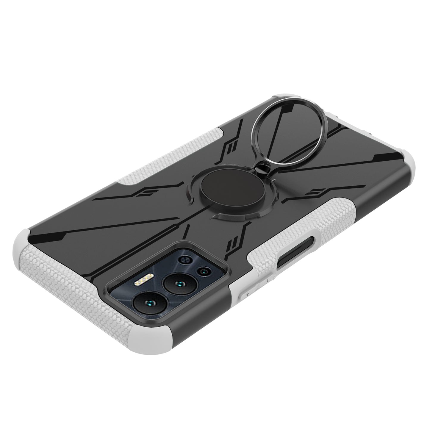 For Infinix Hot 12 4G Hard PC Soft TPU Impact-Resistant Cover Ring Car Mount Kickstand Shockproof Protective Phone Case