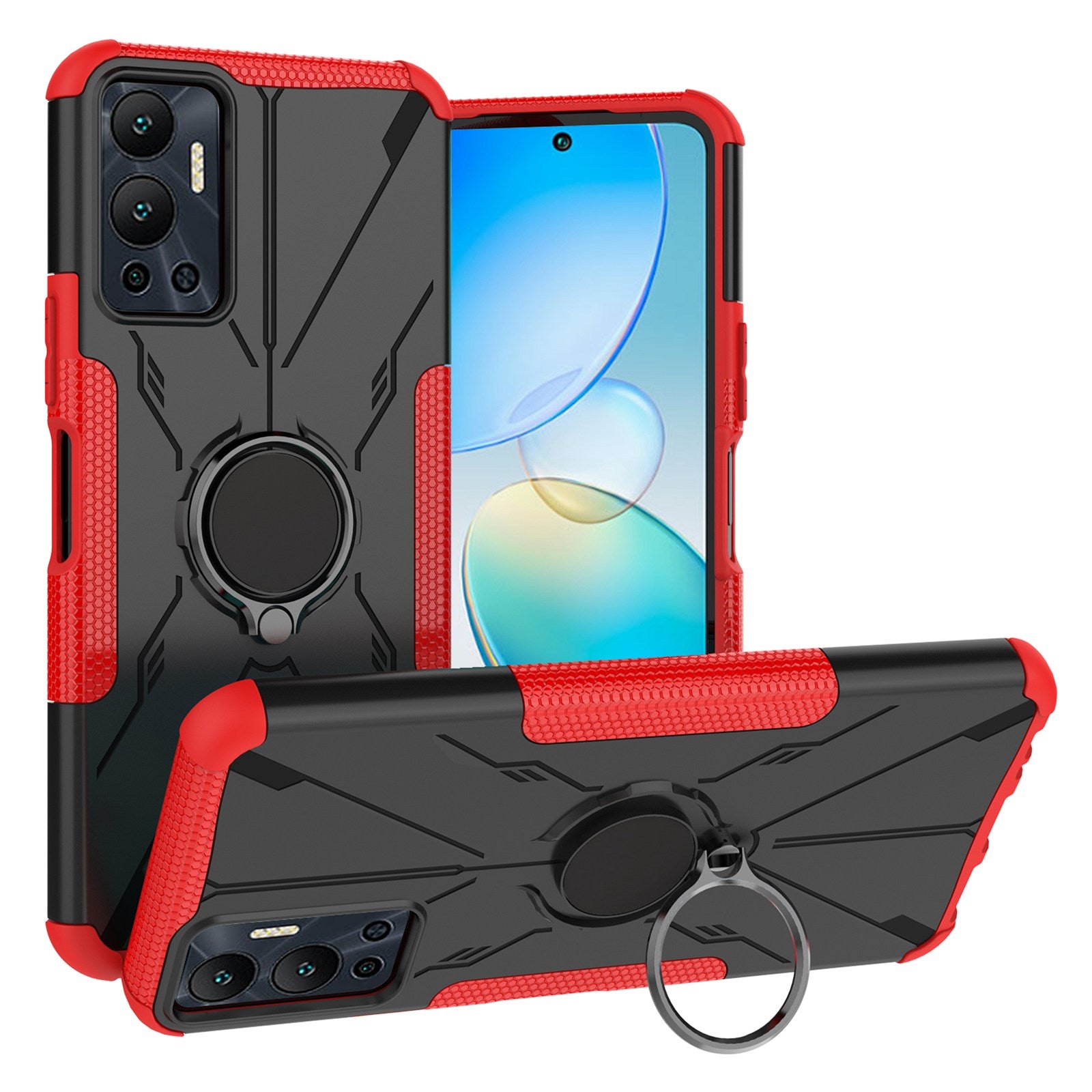 For Infinix Hot 12 4G Hard PC Soft TPU Impact-Resistant Cover Ring Car Mount Kickstand Shockproof Protective Phone Case
