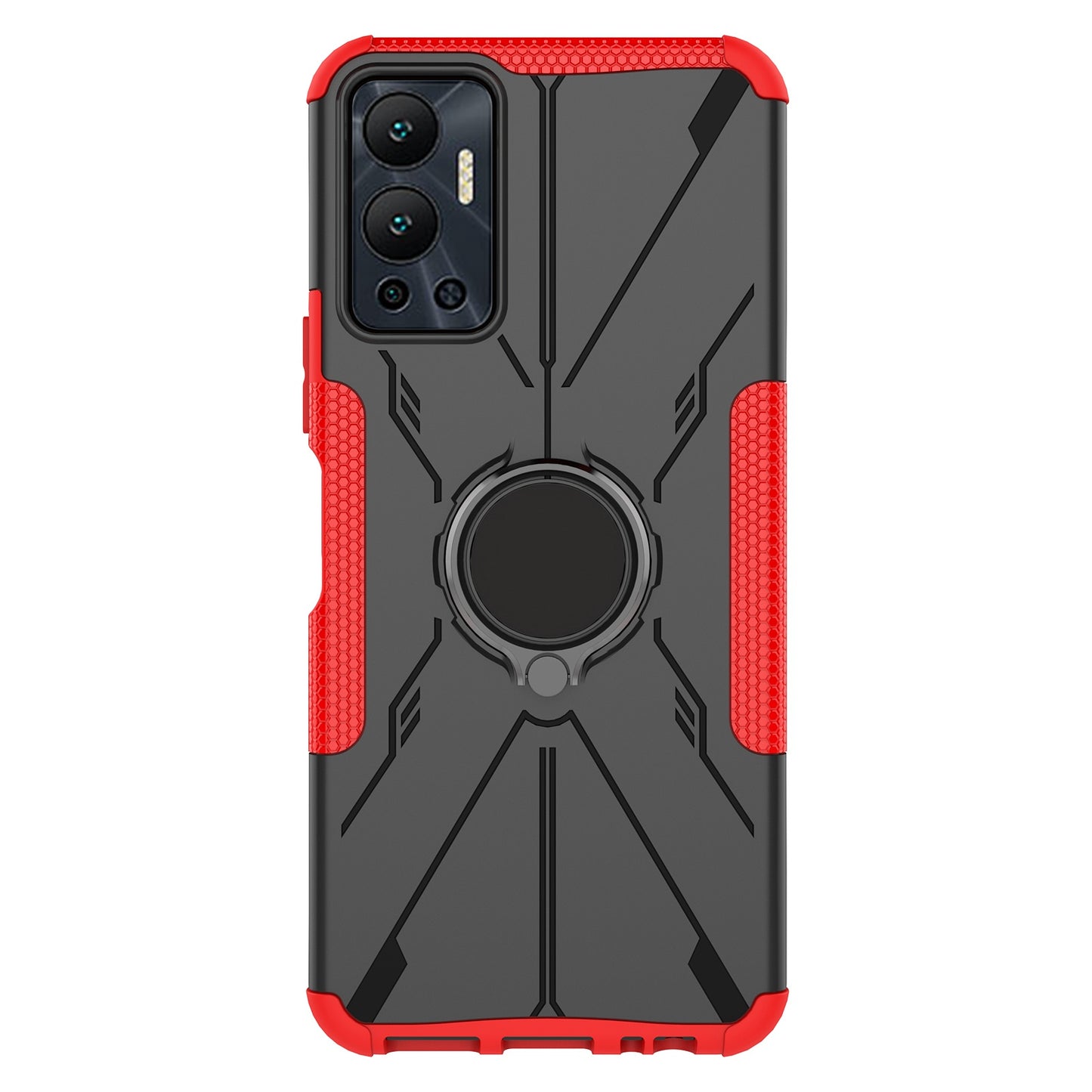 For Infinix Hot 12 4G Hard PC Soft TPU Impact-Resistant Cover Ring Car Mount Kickstand Shockproof Protective Phone Case