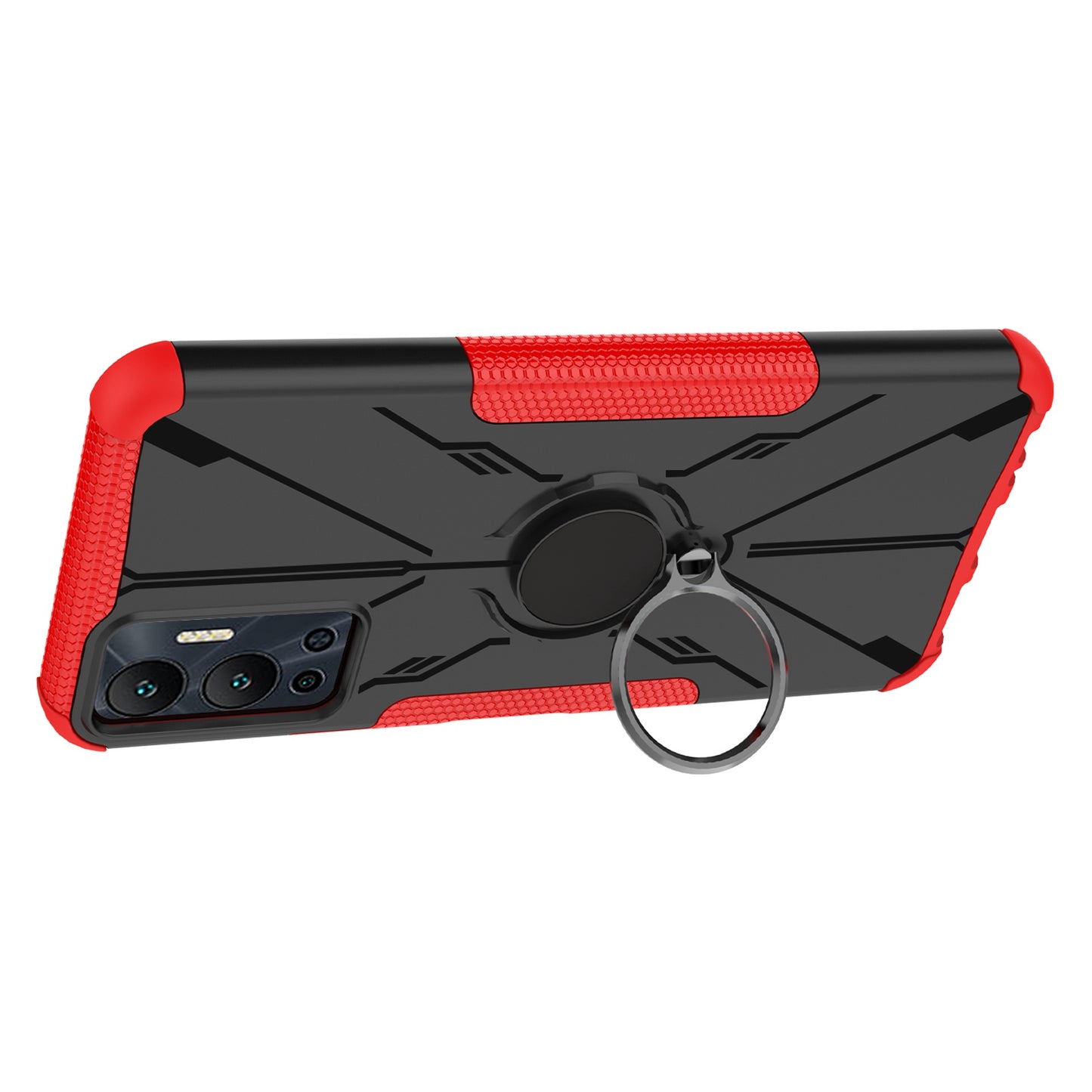 For Infinix Hot 12 4G Hard PC Soft TPU Impact-Resistant Cover Ring Car Mount Kickstand Shockproof Protective Phone Case