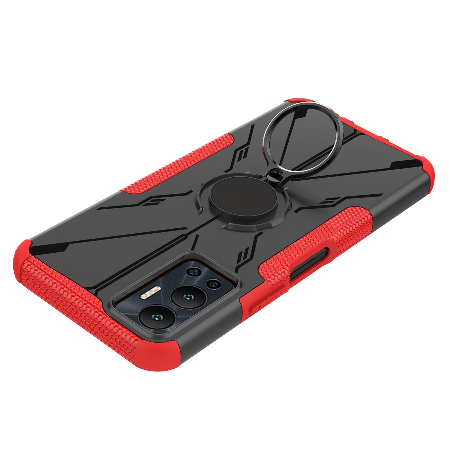 For Infinix Hot 12 4G Hard PC Soft TPU Impact-Resistant Cover Ring Car Mount Kickstand Shockproof Protective Phone Case