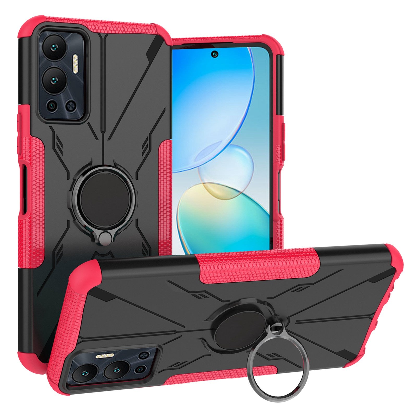 For Infinix Hot 12 4G Hard PC Soft TPU Impact-Resistant Cover Ring Car Mount Kickstand Shockproof Protective Phone Case