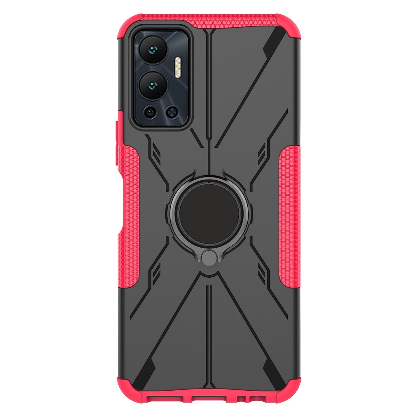 For Infinix Hot 12 4G Hard PC Soft TPU Impact-Resistant Cover Ring Car Mount Kickstand Shockproof Protective Phone Case
