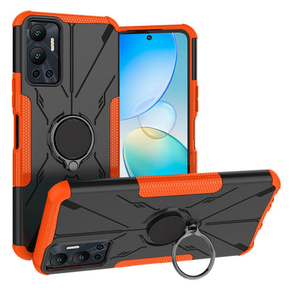 For Infinix Hot 12 4G Hard PC Soft TPU Impact-Resistant Cover Ring Car Mount Kickstand Shockproof Protective Phone Case