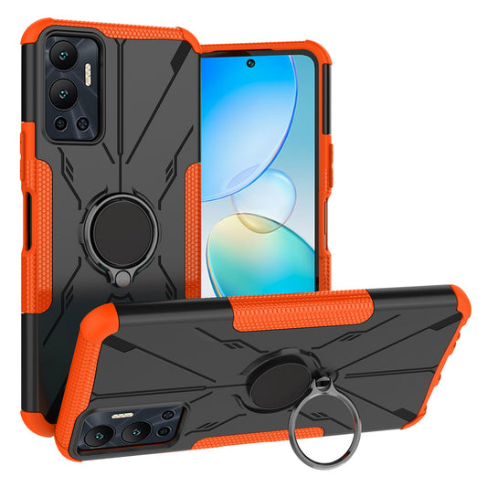 For Infinix Hot 12 4G Hard PC Soft TPU Impact-Resistant Cover Ring Car Mount Kickstand Shockproof Protective Phone Case