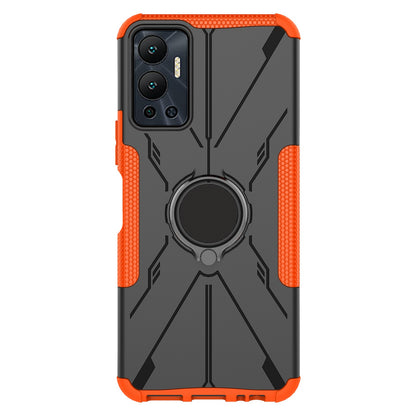 For Infinix Hot 12 4G Hard PC Soft TPU Impact-Resistant Cover Ring Car Mount Kickstand Shockproof Protective Phone Case