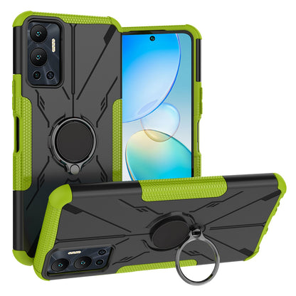 For Infinix Hot 12 4G Hard PC Soft TPU Impact-Resistant Cover Ring Car Mount Kickstand Shockproof Protective Phone Case