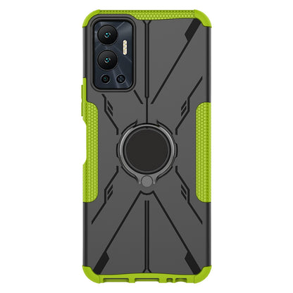 For Infinix Hot 12 4G Hard PC Soft TPU Impact-Resistant Cover Ring Car Mount Kickstand Shockproof Protective Phone Case