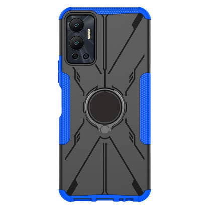 For Infinix Hot 12 4G Hard PC Soft TPU Impact-Resistant Cover Ring Car Mount Kickstand Shockproof Protective Phone Case