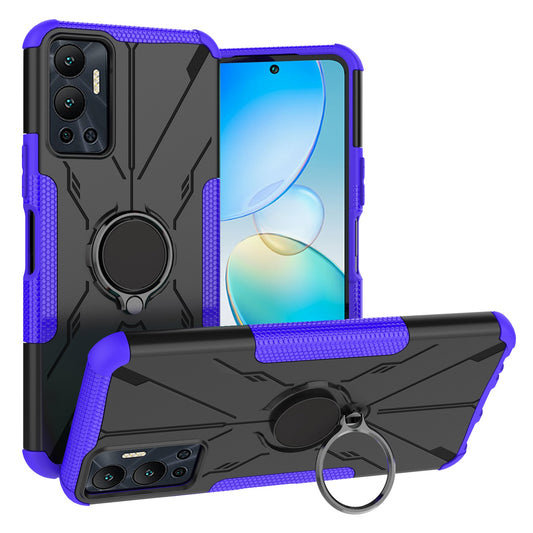 For Infinix Hot 12 4G Hard PC Soft TPU Impact-Resistant Cover Ring Car Mount Kickstand Shockproof Protective Phone Case