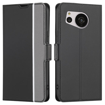 For Sharp Aquos Sense 7 SH-V48 Twill Texture PU Leather Ultra-thin Stand Phone Case Magnetic Card Slots Anti-drop Cover