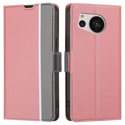 For Sharp Aquos Sense 7 SH-V48 Twill Texture PU Leather Ultra-thin Stand Phone Case Magnetic Card Slots Anti-drop Cover