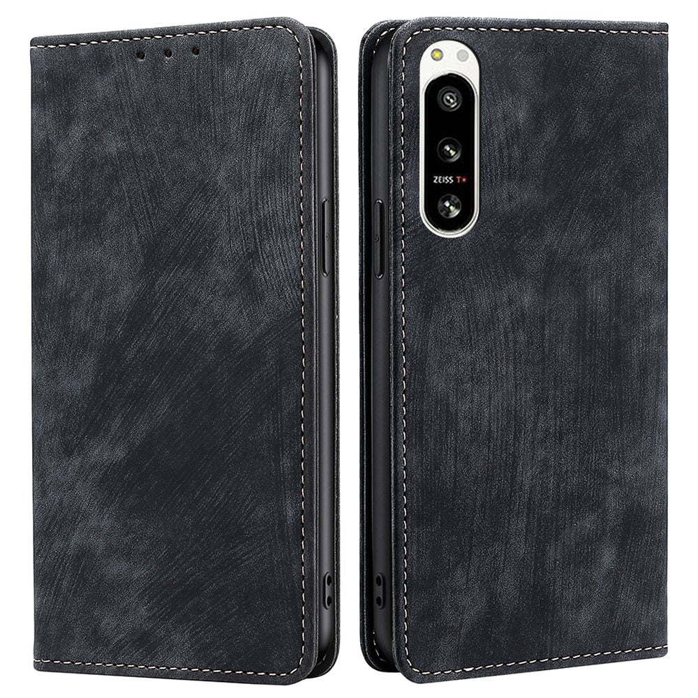RFID Blocking PU Leather Phone Case for Sony Xperia 5 IV 5G, Magnetic Auto-closing Skin-touch Feeling Wallet Stand Phone Shell Cover