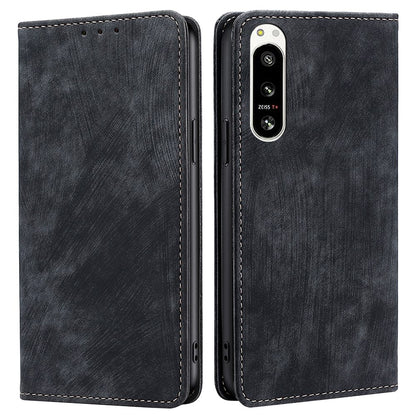RFID Blocking PU Leather Phone Case for Sony Xperia 5 IV 5G, Magnetic Auto-closing Skin-touch Feeling Wallet Stand Phone Shell Cover