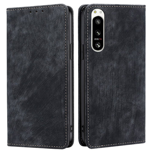 RFID Blocking PU Leather Phone Case for Sony Xperia 5 IV 5G, Magnetic Auto-closing Skin-touch Feeling Wallet Stand Phone Shell Cover