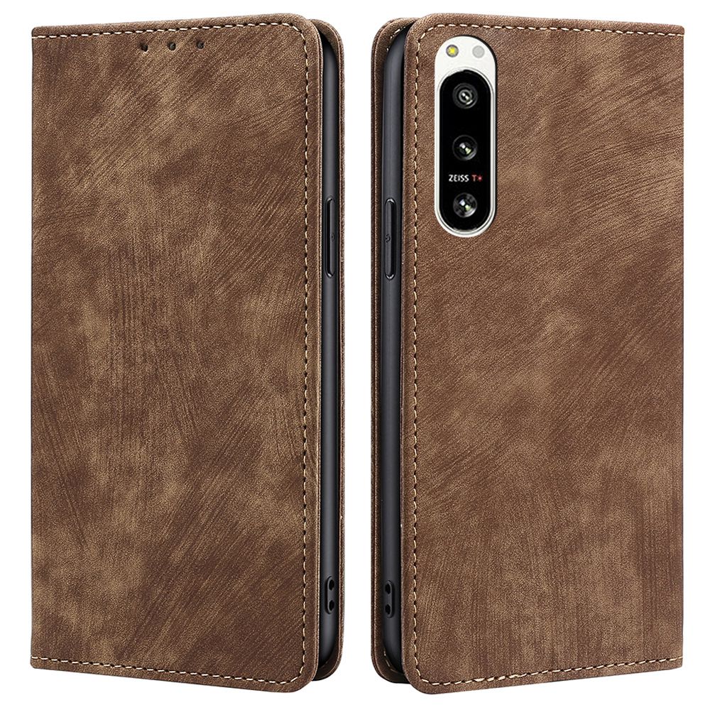 RFID Blocking PU Leather Phone Case for Sony Xperia 5 IV 5G, Magnetic Auto-closing Skin-touch Feeling Wallet Stand Phone Shell Cover