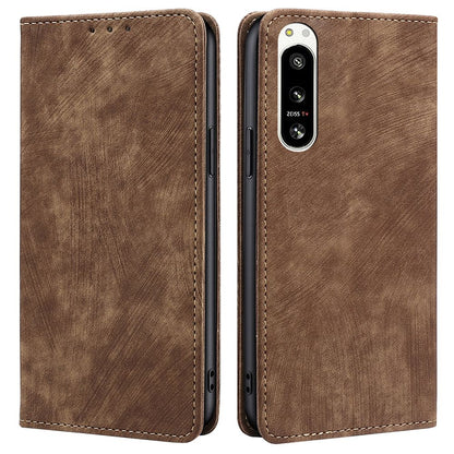 RFID Blocking PU Leather Phone Case for Sony Xperia 5 IV 5G, Magnetic Auto-closing Skin-touch Feeling Wallet Stand Phone Shell Cover