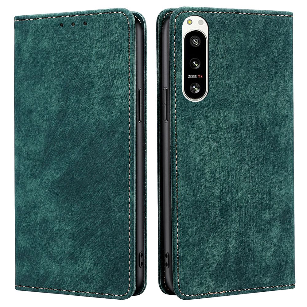 RFID Blocking PU Leather Phone Case for Sony Xperia 5 IV 5G, Magnetic Auto-closing Skin-touch Feeling Wallet Stand Phone Shell Cover