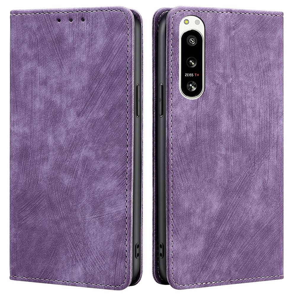 RFID Blocking PU Leather Phone Case for Sony Xperia 5 IV 5G, Magnetic Auto-closing Skin-touch Feeling Wallet Stand Phone Shell Cover