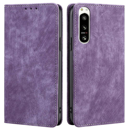RFID Blocking PU Leather Phone Case for Sony Xperia 5 IV 5G, Magnetic Auto-closing Skin-touch Feeling Wallet Stand Phone Shell Cover