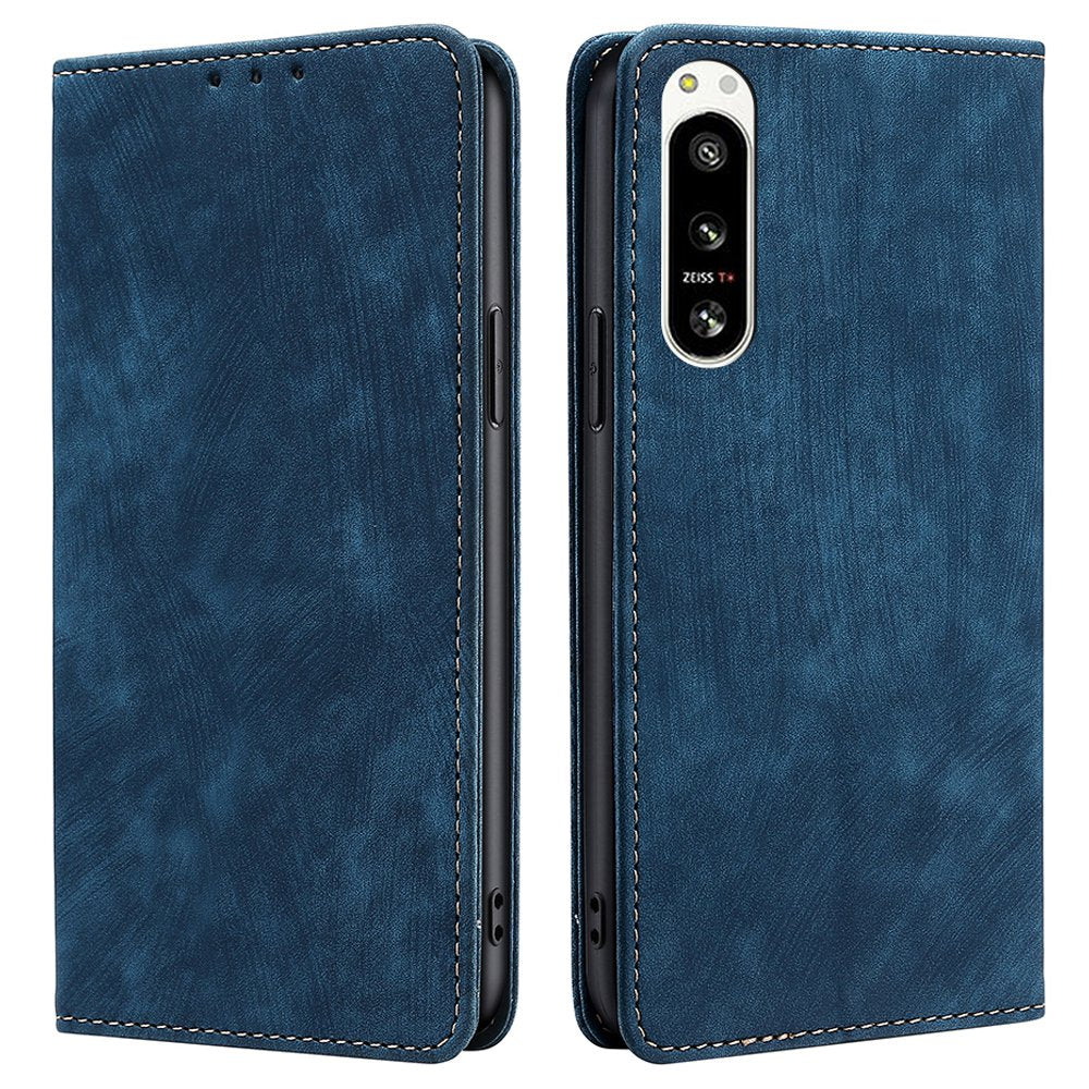 RFID Blocking PU Leather Phone Case for Sony Xperia 5 IV 5G, Magnetic Auto-closing Skin-touch Feeling Wallet Stand Phone Shell Cover
