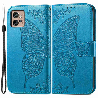 For Motorola Moto G32 4G Imprinted Butterfly Pattern PU Leather Stand Case Magnetic Clasp Phone Wallet Cover with Strap