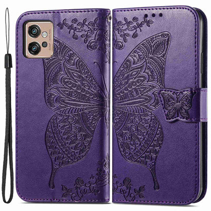 For Motorola Moto G32 4G Imprinted Butterfly Pattern PU Leather Stand Case Magnetic Clasp Phone Wallet Cover with Strap