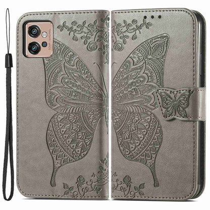 For Motorola Moto G32 4G Imprinted Butterfly Pattern PU Leather Stand Case Magnetic Clasp Phone Wallet Cover with Strap