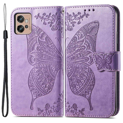 For Motorola Moto G32 4G Imprinted Butterfly Pattern PU Leather Stand Case Magnetic Clasp Phone Wallet Cover with Strap