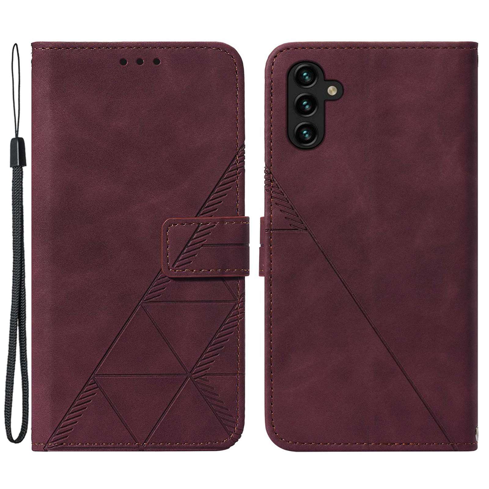 YB Imprinting Series-1 For Samsung Galaxy A14 5G Business Imprinted Lines PU Leather Shockproof Cover Phone Stand Wallet Case