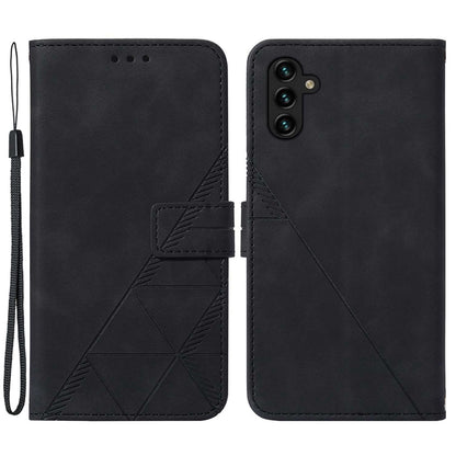 YB Imprinting Series-1 For Samsung Galaxy A14 5G Business Imprinted Lines PU Leather Shockproof Cover Phone Stand Wallet Case