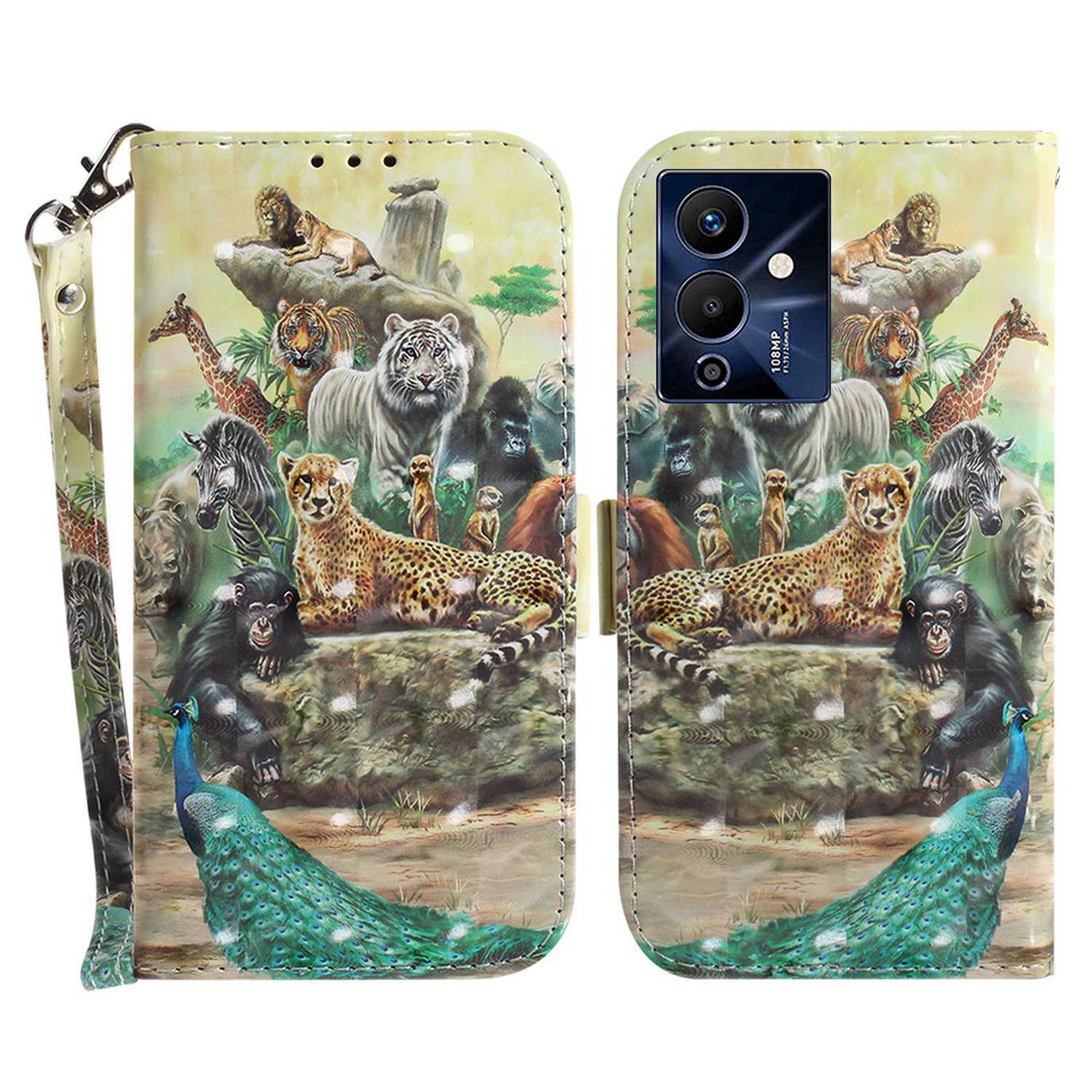 For Infinix Note 12 Pro 5G 3D Pattern Printing Shockproof Phone Case PU Leather + TPU Stand Wallet Cover with Strap