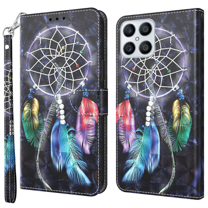 For Honor X8 4G 4G PU Leather 3D Pattern Printing Anti-drop Case Magnetic Clasp Phone Stand Wallet Cover with Strap