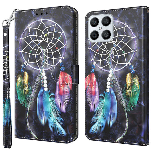 For Honor X8 4G 4G PU Leather 3D Pattern Printing Anti-drop Case Magnetic Clasp Phone Stand Wallet Cover with Strap