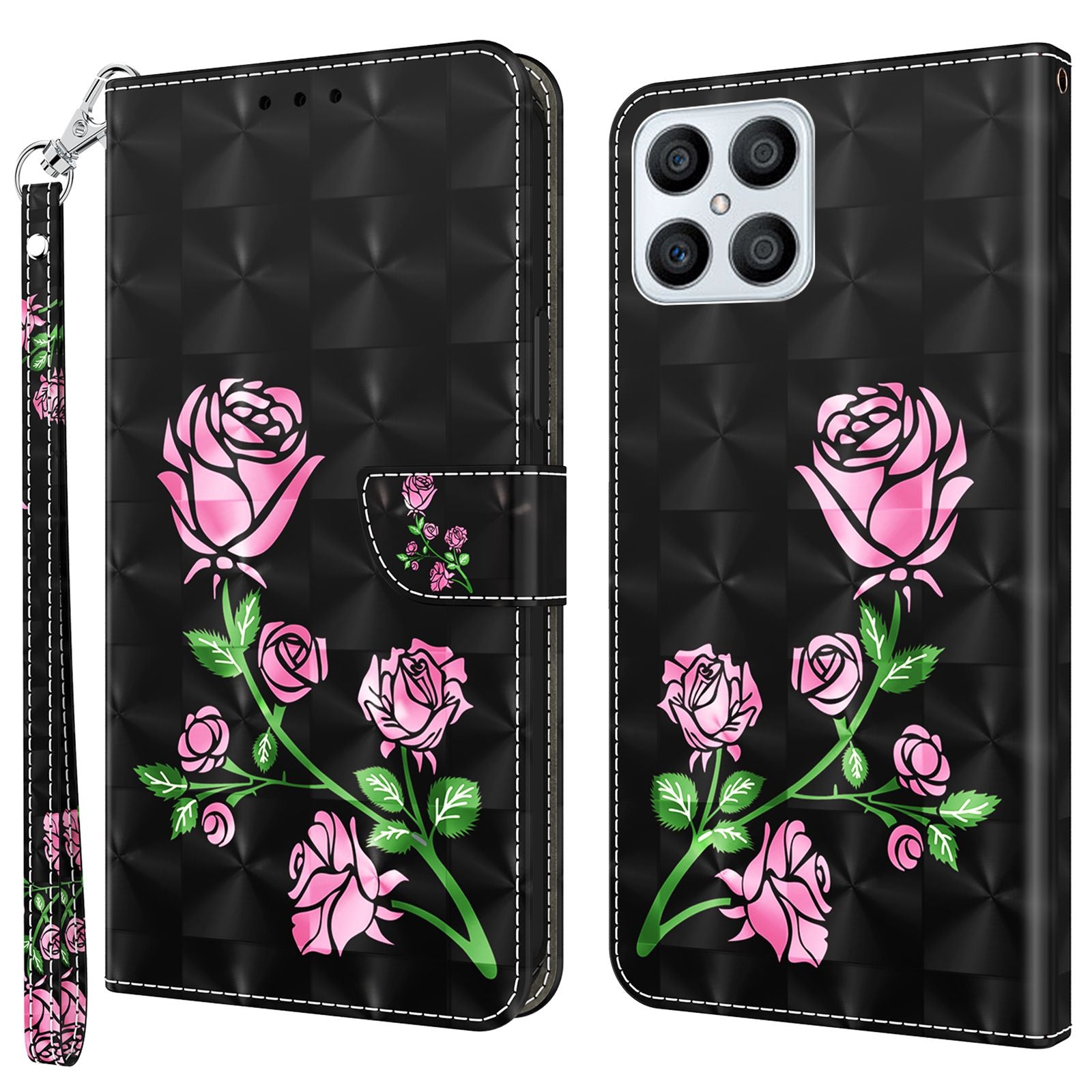 For Honor X8 4G 4G PU Leather 3D Pattern Printing Anti-drop Case Magnetic Clasp Phone Stand Wallet Cover with Strap