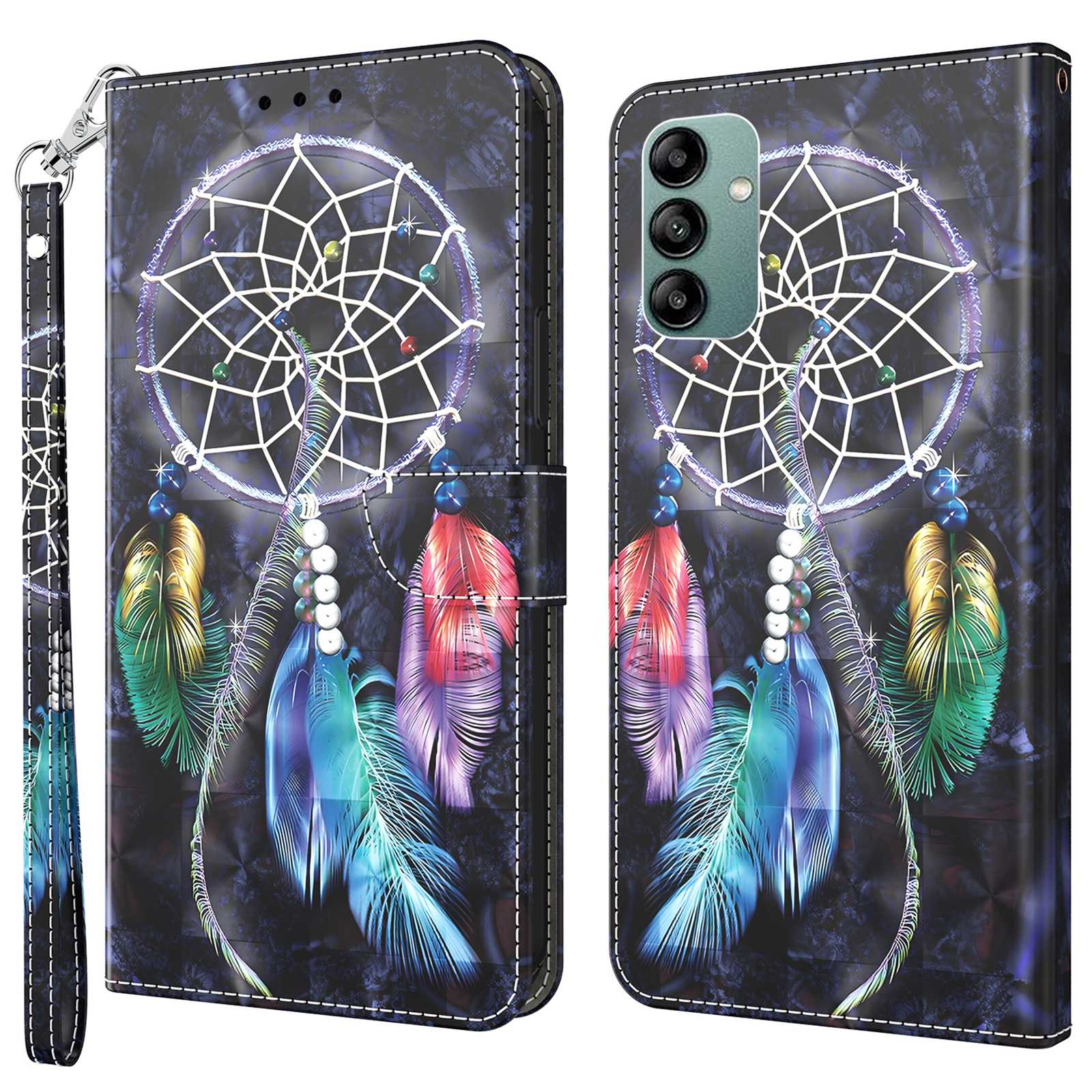 For Samsung Galaxy A04s 4G (164.7 x 76.7 x 9.1 mm) 3D Pattern Printing PU Leather Shockproof Case Phone Wallet Stand Anti-drop Cover with Strap