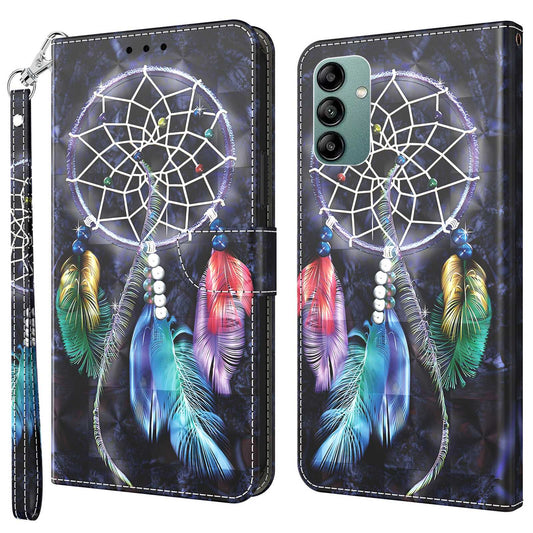 For Samsung Galaxy A04s 4G (164.7 x 76.7 x 9.1 mm) 3D Pattern Printing PU Leather Shockproof Case Phone Wallet Stand Anti-drop Cover with Strap