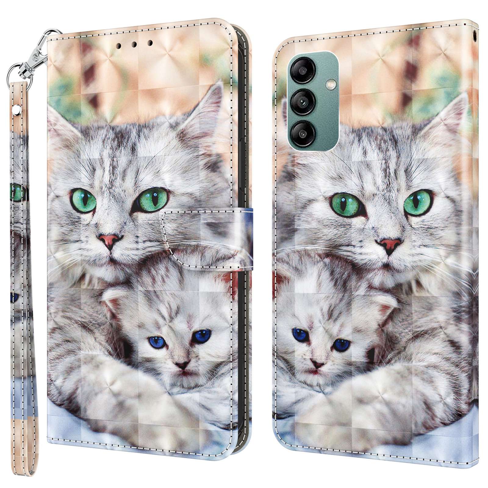 For Samsung Galaxy A04s 4G (164.7 x 76.7 x 9.1 mm) 3D Pattern Printing PU Leather Shockproof Case Phone Wallet Stand Anti-drop Cover with Strap