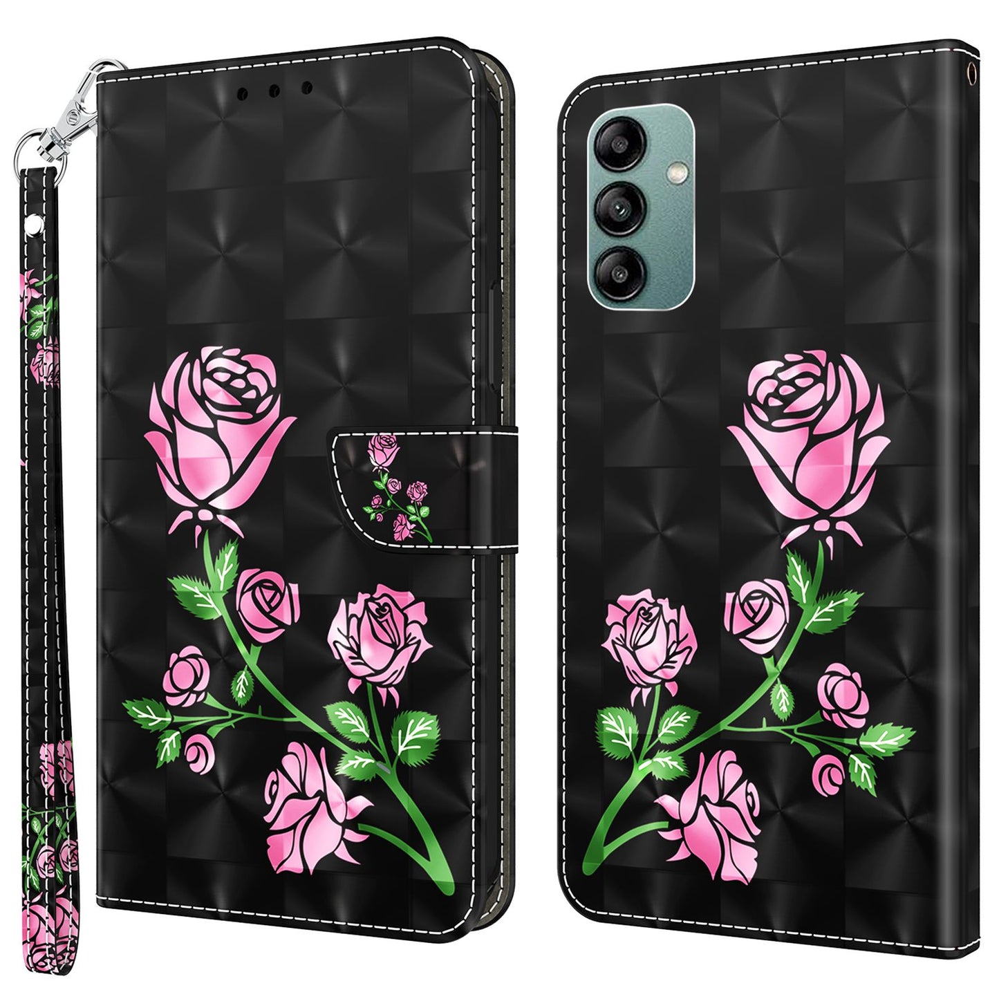 For Samsung Galaxy A04s 4G (164.7 x 76.7 x 9.1 mm) 3D Pattern Printing PU Leather Shockproof Case Phone Wallet Stand Anti-drop Cover with Strap