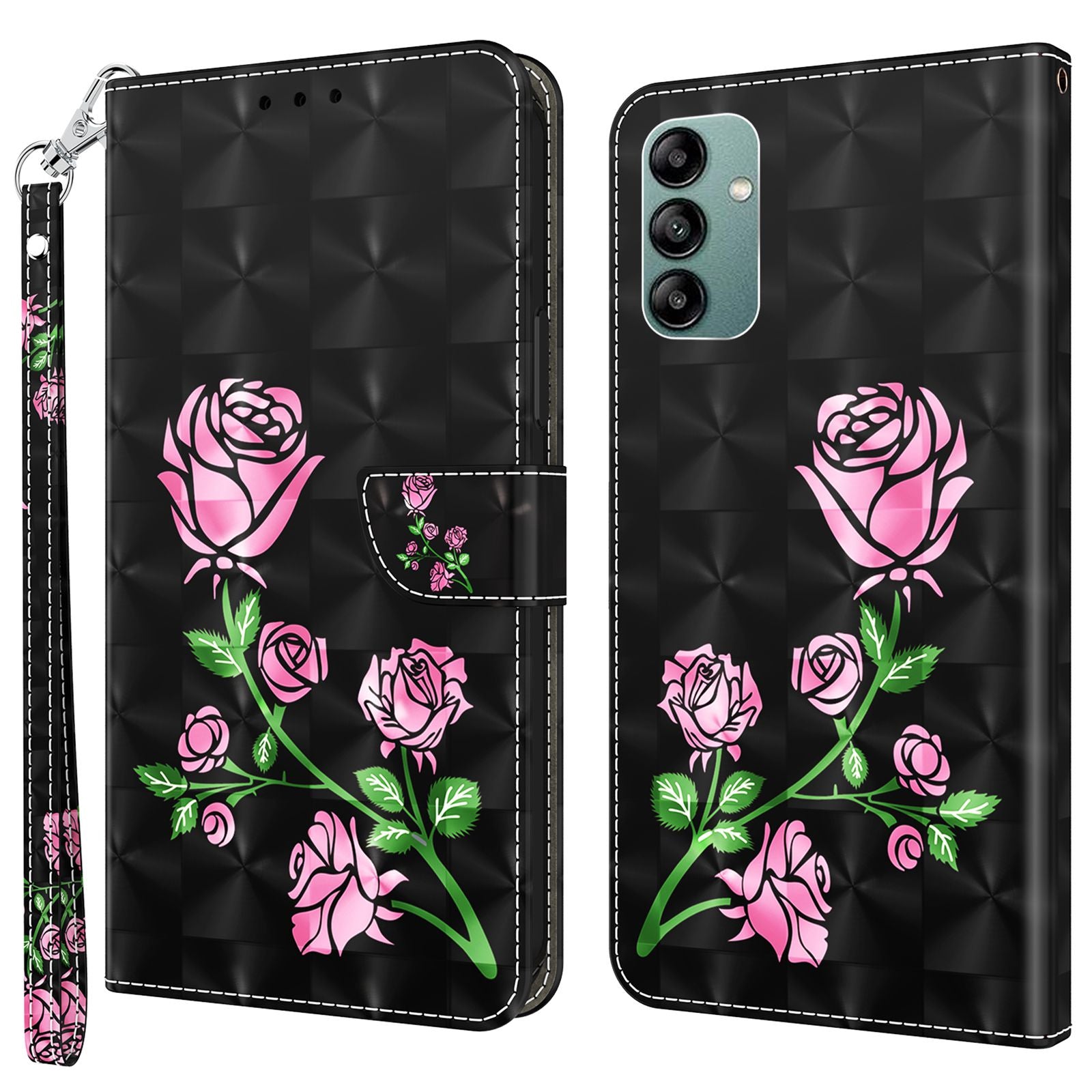 For Samsung Galaxy A04s 4G (164.7 x 76.7 x 9.1 mm) 3D Pattern Printing PU Leather Shockproof Case Phone Wallet Stand Anti-drop Cover with Strap