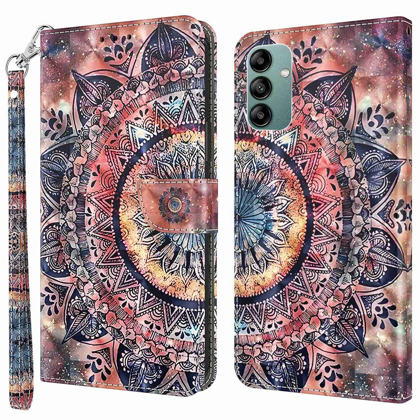 For Samsung Galaxy A04s 4G (164.7 x 76.7 x 9.1 mm) 3D Pattern Printing PU Leather Shockproof Case Phone Wallet Stand Anti-drop Cover with Strap