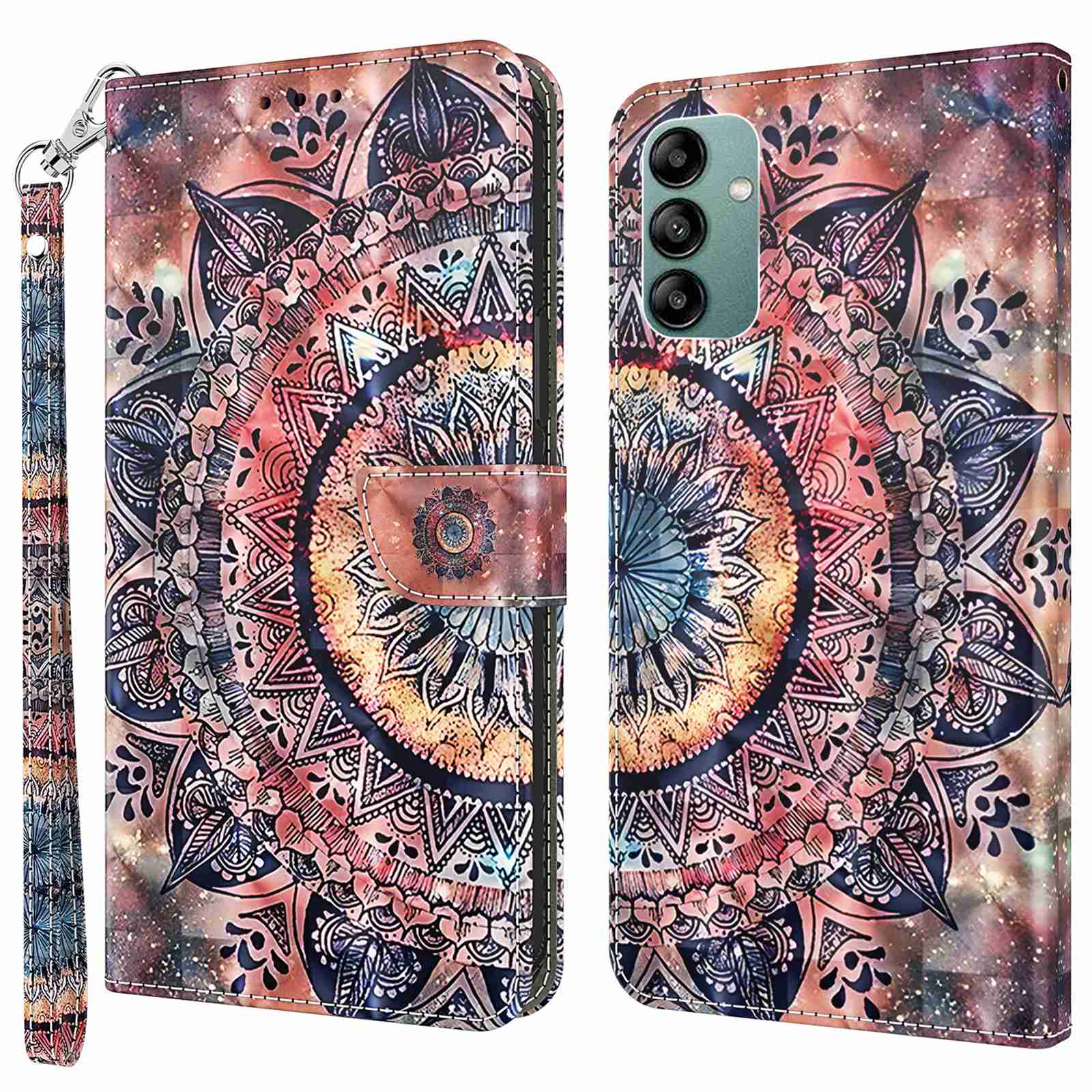 For Samsung Galaxy A04s 4G (164.7 x 76.7 x 9.1 mm) 3D Pattern Printing PU Leather Shockproof Case Phone Wallet Stand Anti-drop Cover with Strap