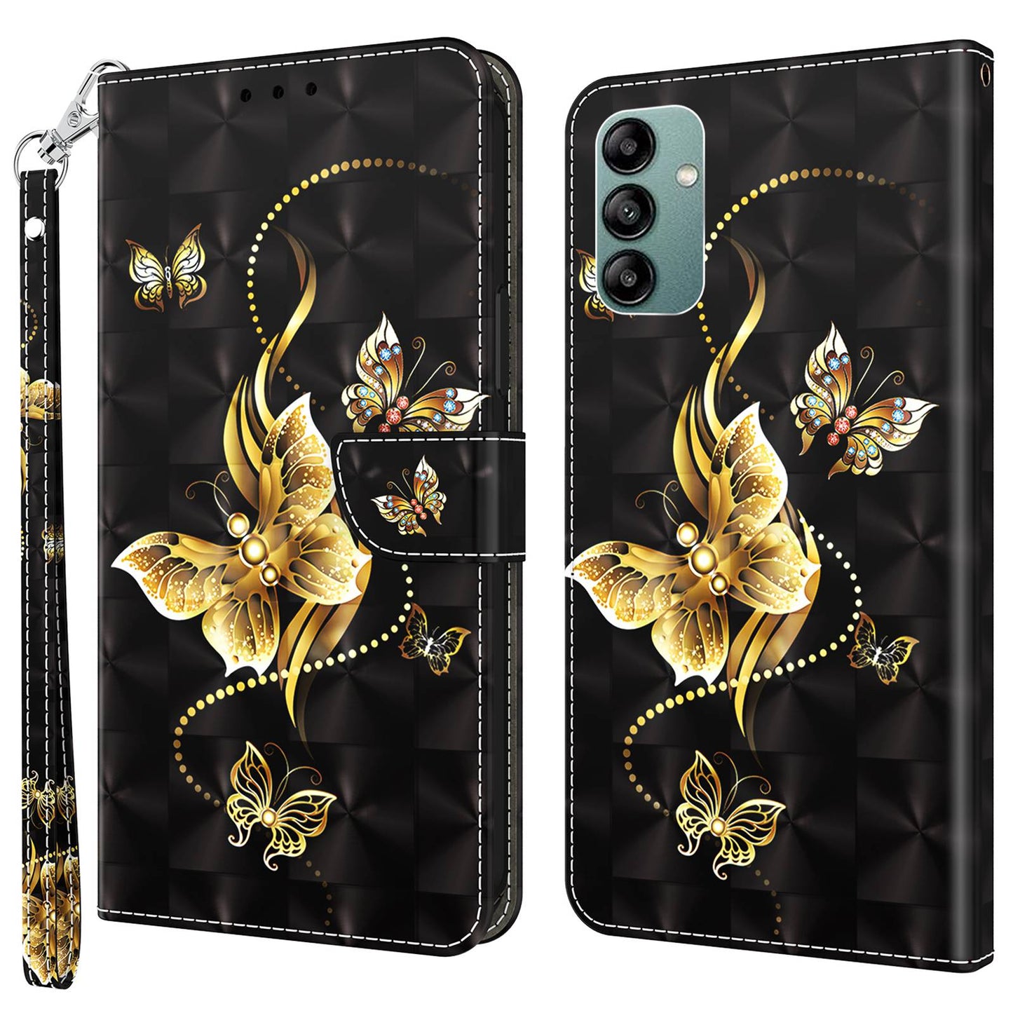 For Samsung Galaxy A04s 4G (164.7 x 76.7 x 9.1 mm) 3D Pattern Printing PU Leather Shockproof Case Phone Wallet Stand Anti-drop Cover with Strap
